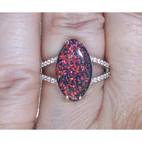 925 STERLING SILVER Lab Created Black Opal CZ Ring - Picture 3 of 16